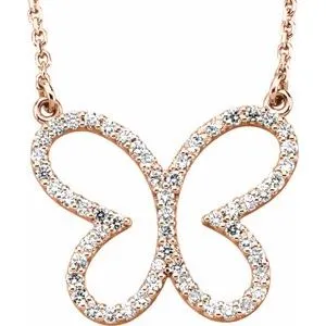 14K Rose 1/4 CTW Diamond Butterfly 16" Necklace