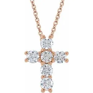 14K Rose 1/4 CTW Natural Diamond Cross 18" Necklace