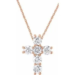 14K Rose 1/4 CTW Natural Diamond Cross 18" Necklace