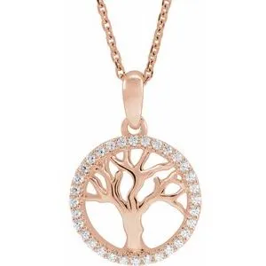 14K Rose 1/5 CTW Diamond Tree of Life 16-18" Necklace