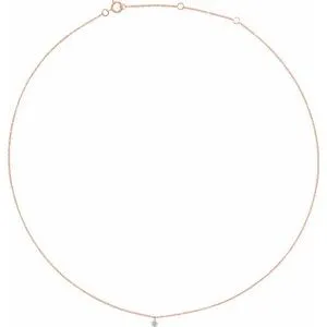 14K Rose 1/6 CT Drilled Natural Diamond Solitaire 16-18" Necklace