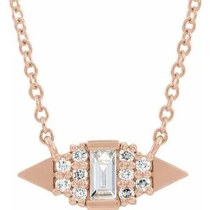 14K Rose 1/6 CTW Diamond Semi-Set Geometric 18" Necklace