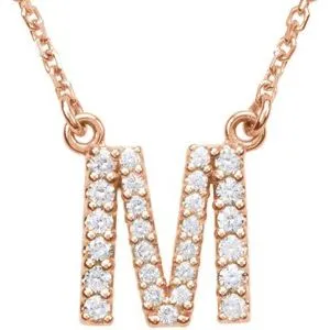 14K Rose 1/6 CTW Natural Diamond Initial M 16" Necklace