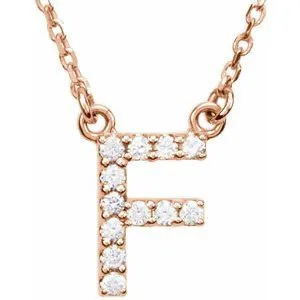 14K Rose 1/8 CTW Natural Diamond Initial F 16" Necklace