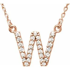 14K Rose 1/8 CTW Natural Diamond Initial W 16" Necklace