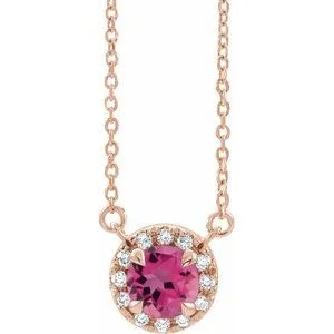 14K Rose 3 mm Natual Pink Tourmaline & .03 CTW Natual Diamond 16" Necklace
