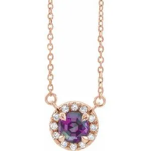 14K Rose 3 mm Natural Alexandrite & .03 CTW Natural Diamond 16" Necklace