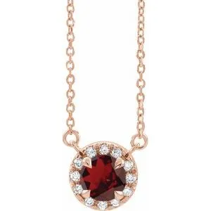 14K Rose 3.5 mm Natural Mozambique Garnet & .03 CTW Natural Diamond 16" Necklace