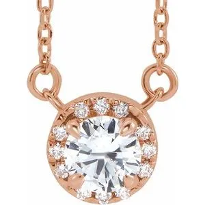 14K Rose 4.5 mm Round White Sapphire & .06 CTW Diamond 18" Necklace