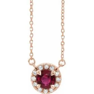 14K Rose 5 mm Lab-Grown Ruby 1/10 CTW Natural Diamond 18" Necklace