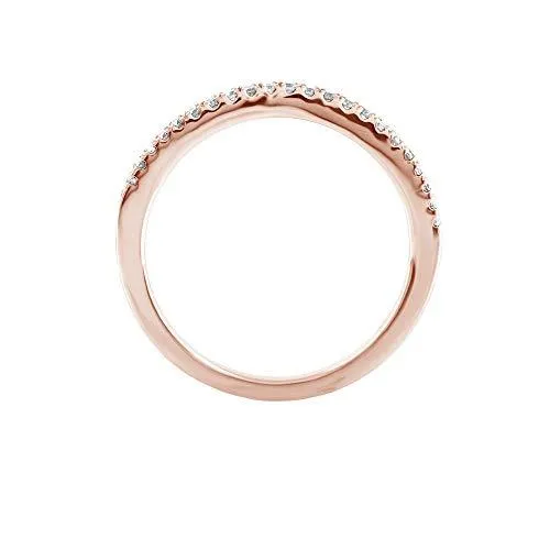 14K Rose Gold 0.13 Cttw Diamond Curved Ring (0.13 Cttw, I-J Color, I2-I3 Clarity) Curved Band Ring | Wedding Guard Band Ring Stackable Band Contour Guard Ring Half Eternity Ring