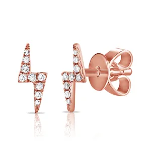 14K Rose Gold Diamond Lightning Bolt Stud Earrings