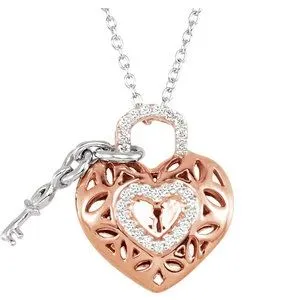 14K Rose Gold-Plated Sterling Silver 1/6 CTW Diamond Heart 18" Necklace