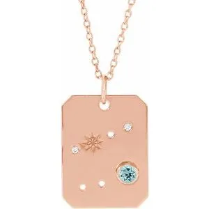 14K Rose Natural Aquamarine & .01 Natural Diamond Cancer Constellation 16-18" Necklace