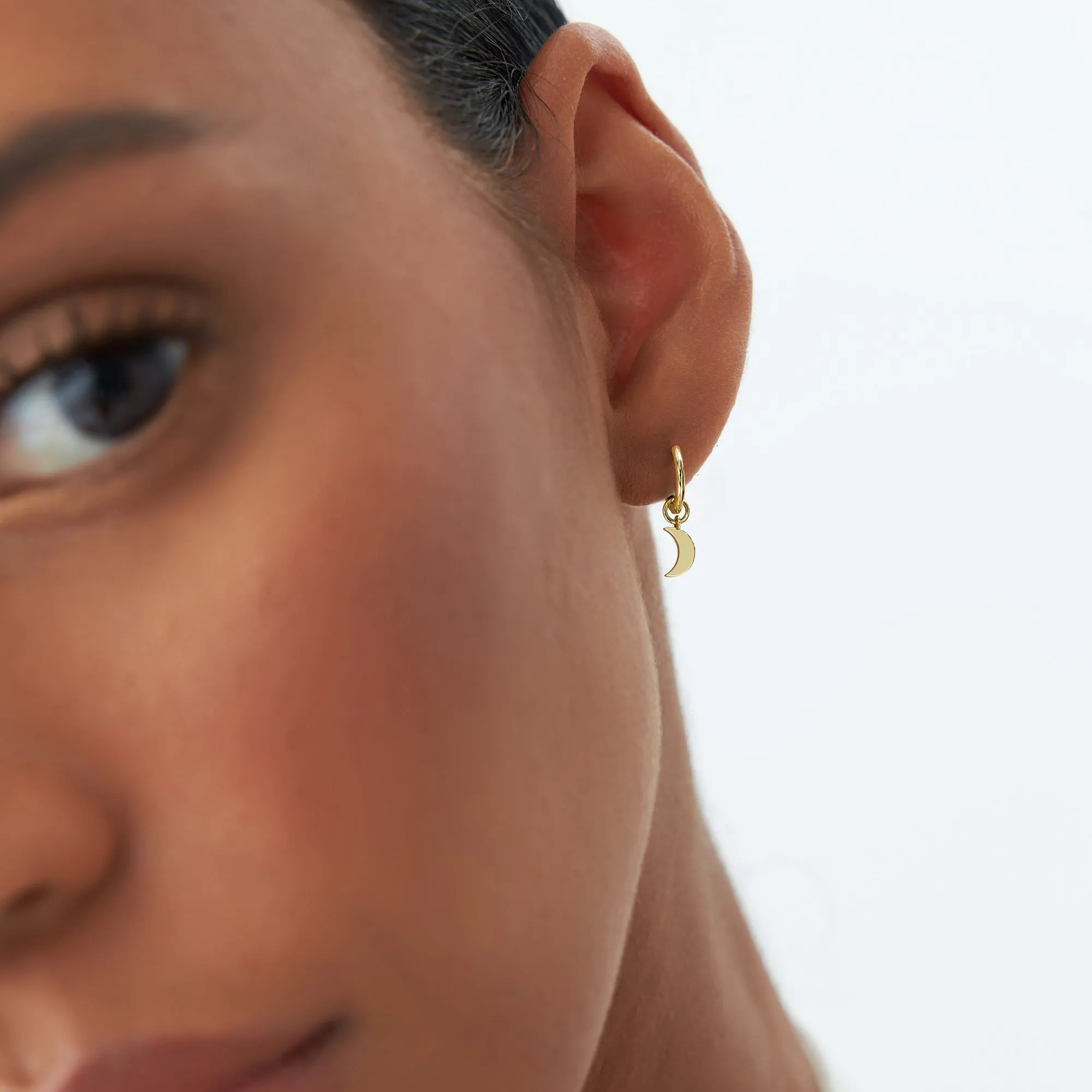 14k Solid Crescent Hoop Charm