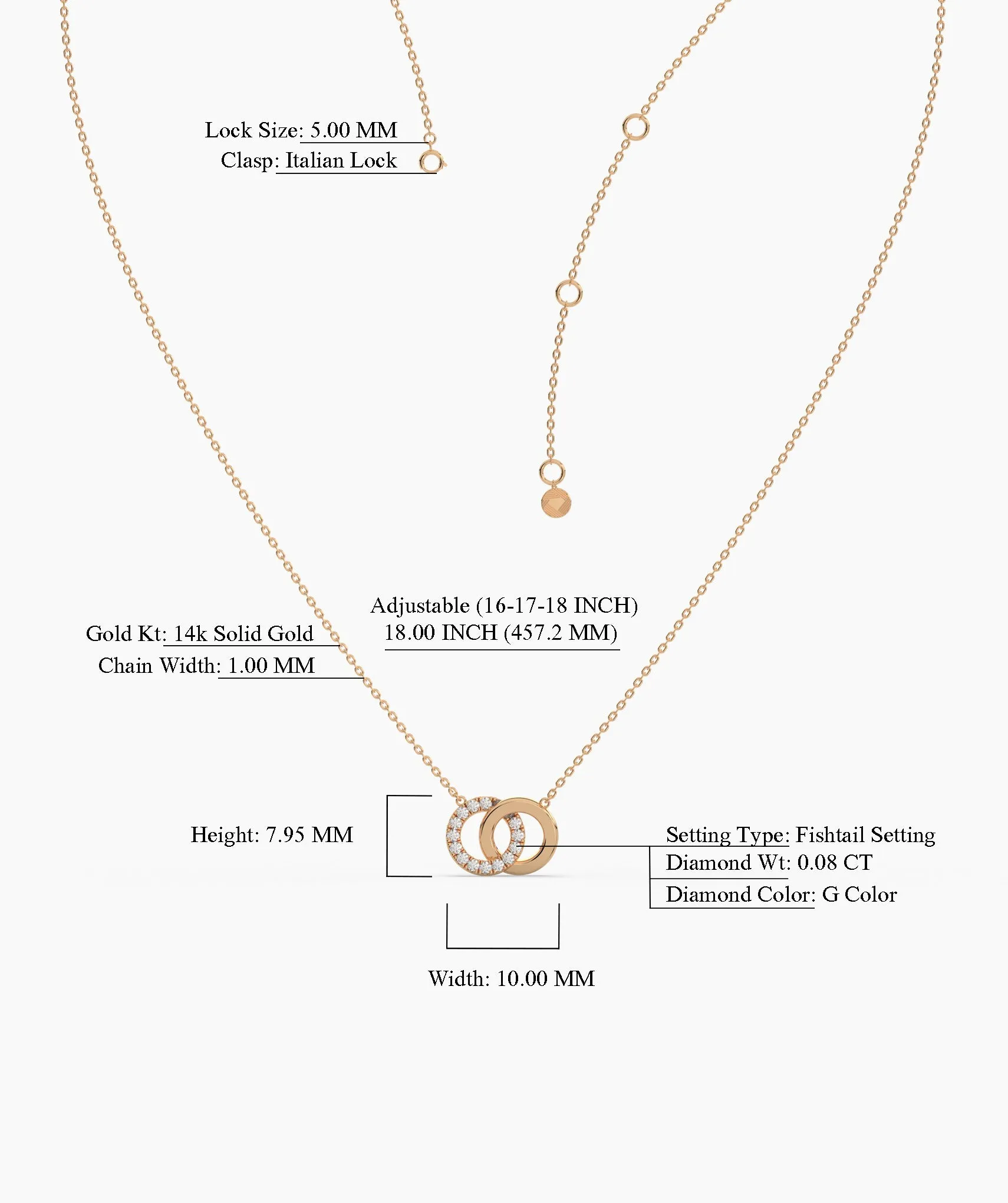 14K Solid Gold Interlocking Circles Necklace