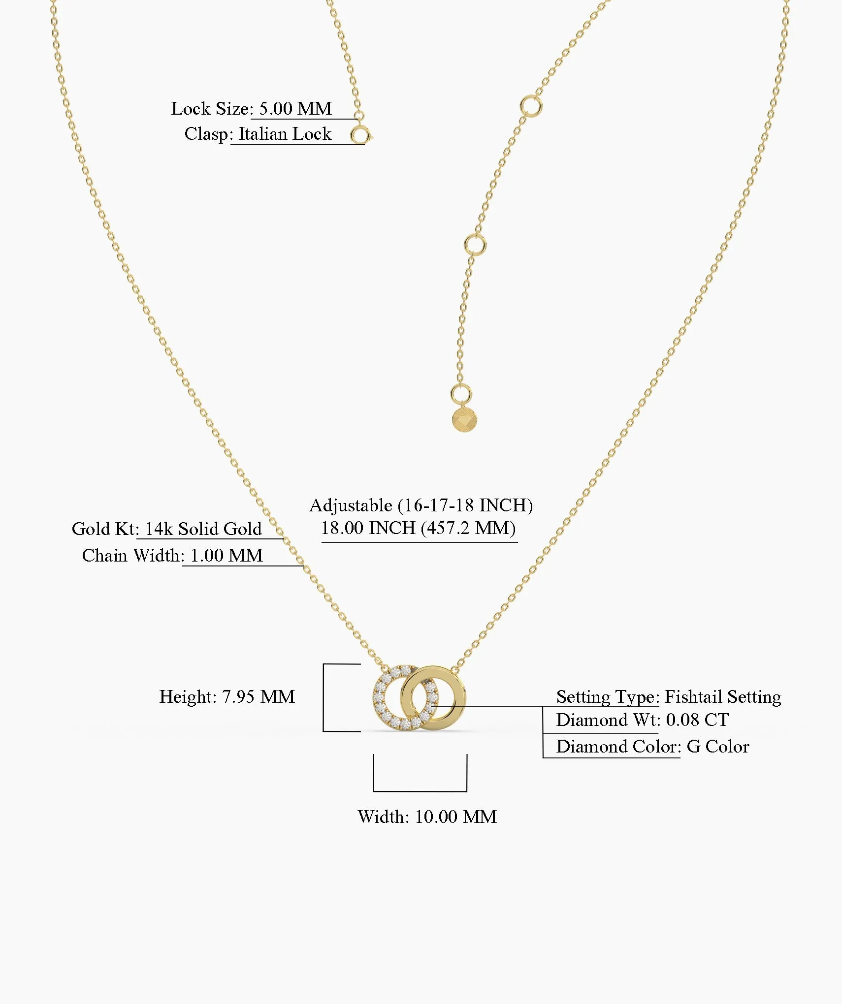 14K Solid Gold Interlocking Circles Necklace