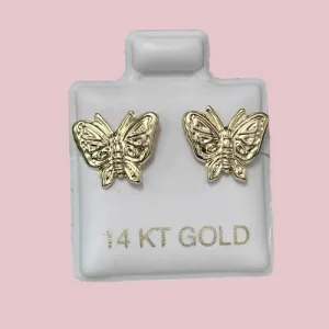 14K Solid Yellow Gold Butterfly Stud Earrings
