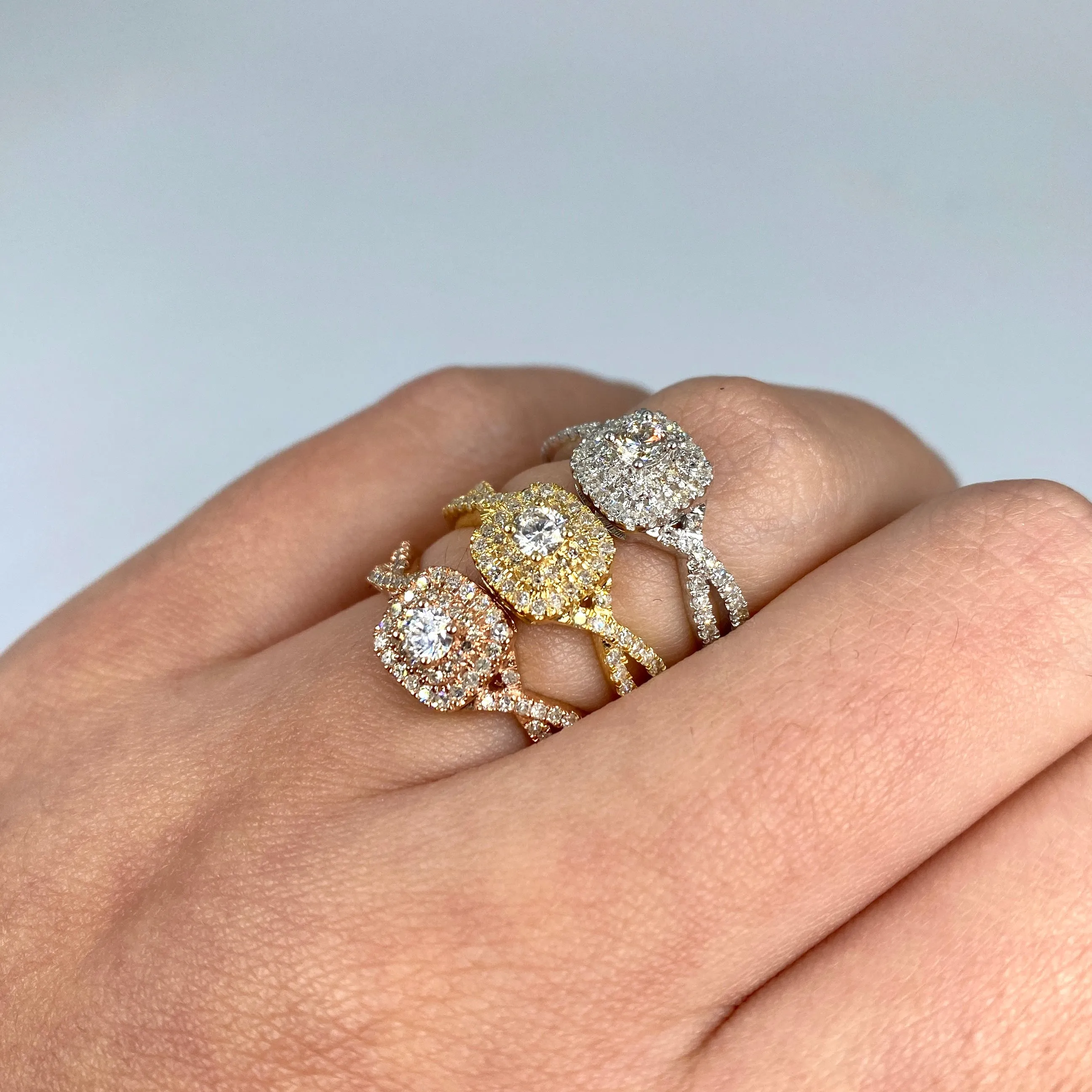 14K Square Large Center Stone Spiral Diamond Engagement Ring