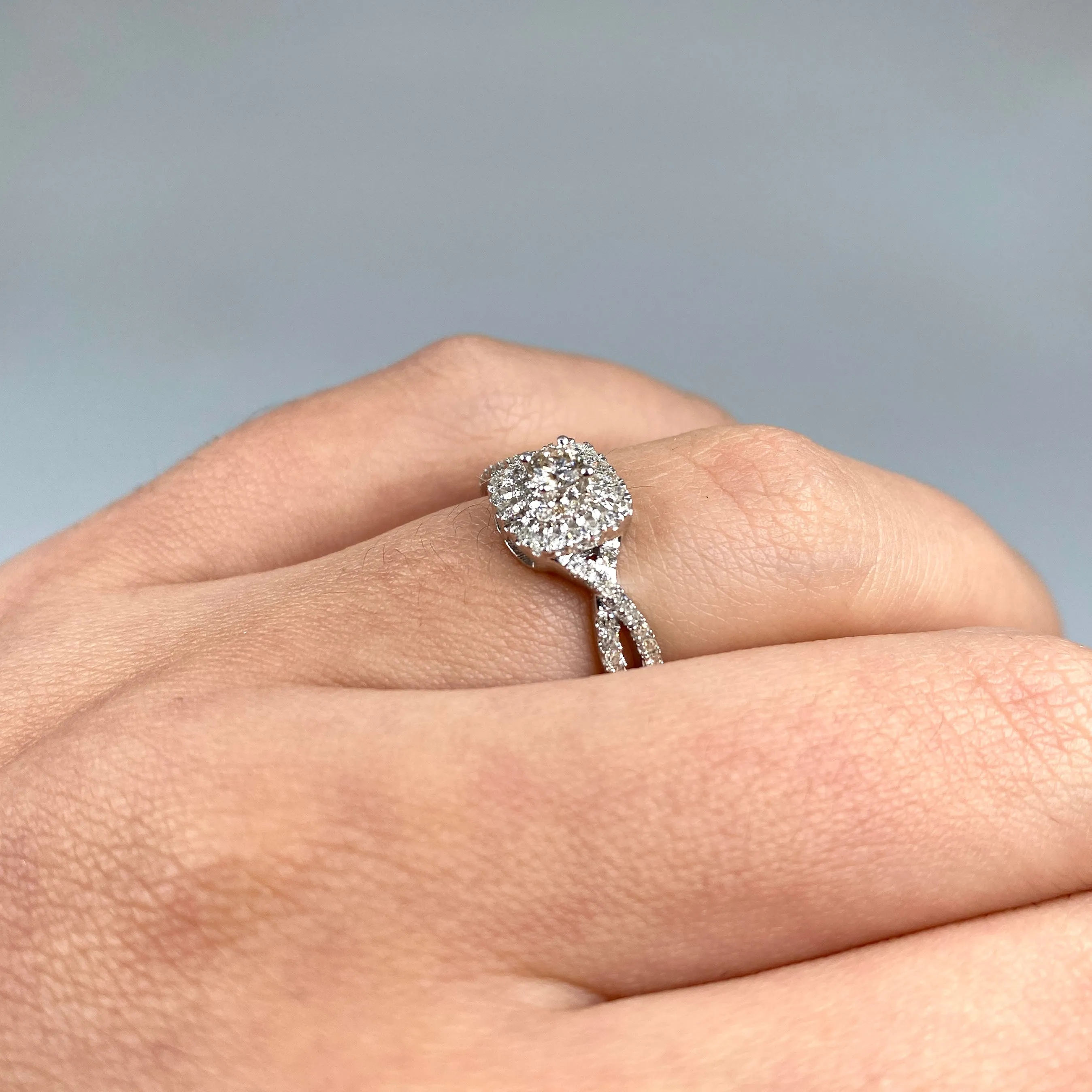 14K Square Large Center Stone Spiral Diamond Engagement Ring