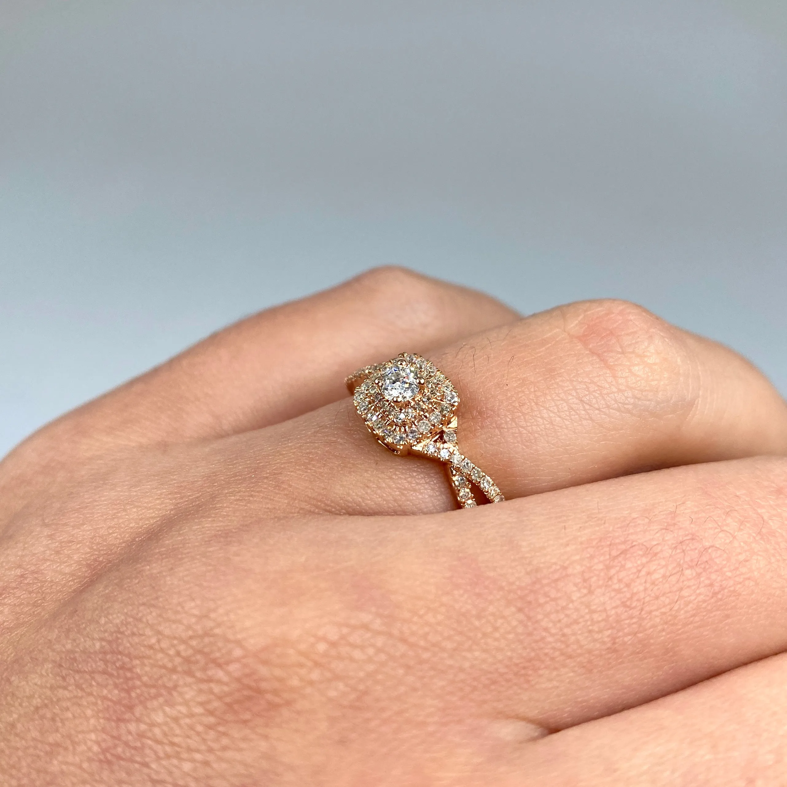 14K Square Large Center Stone Spiral Diamond Engagement Ring