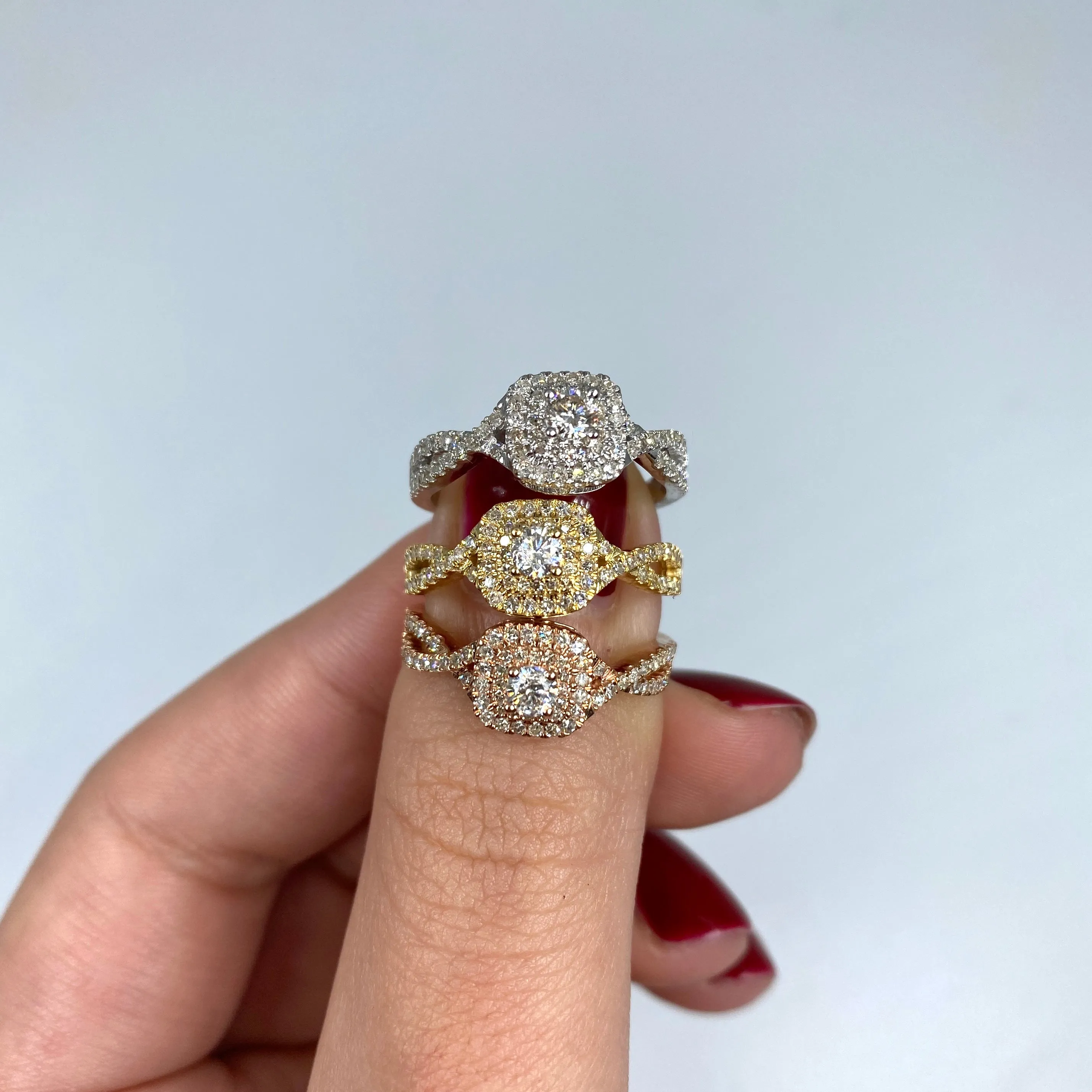 14K Square Large Center Stone Spiral Diamond Engagement Ring