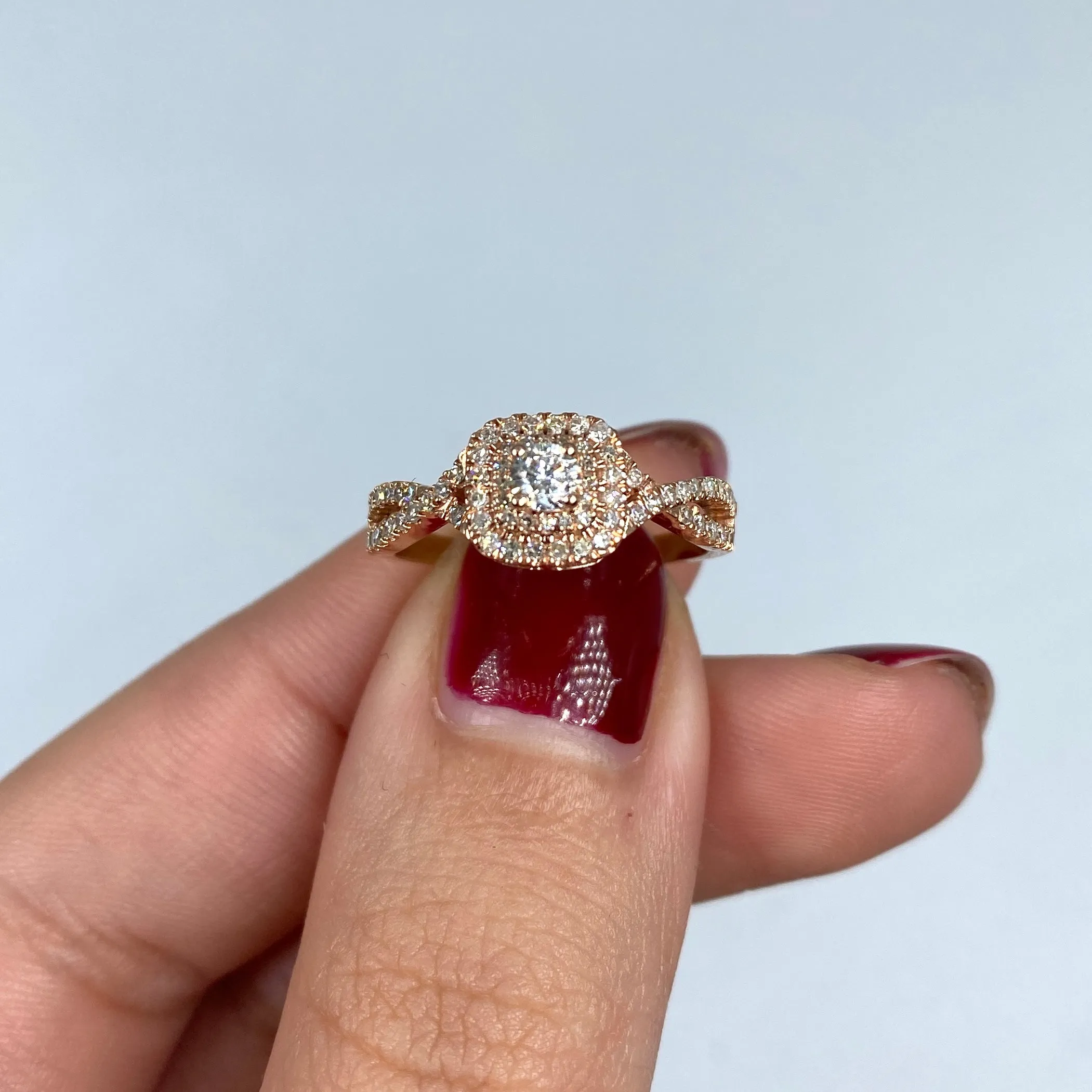14K Square Large Center Stone Spiral Diamond Engagement Ring