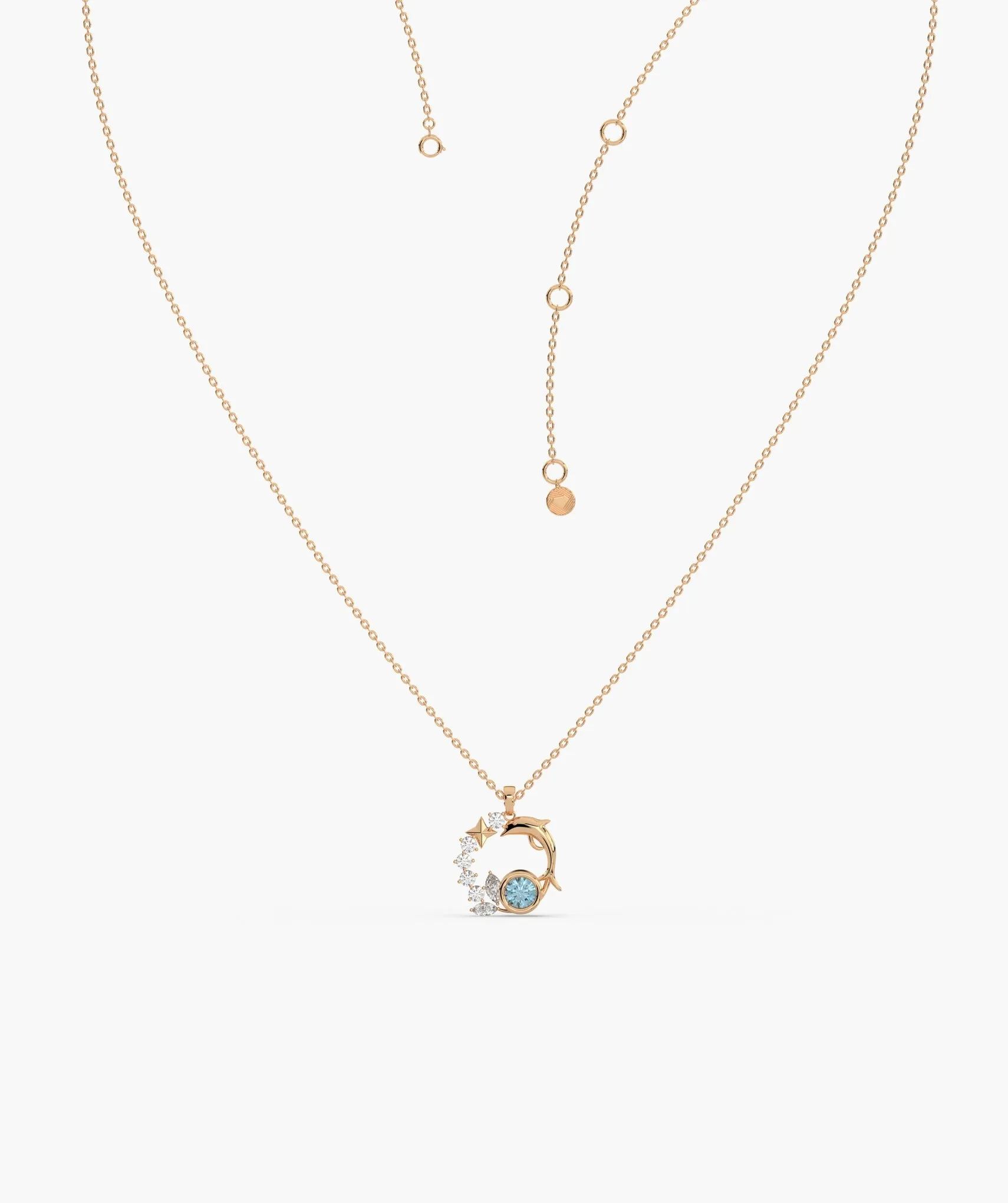 14K Starry Ocean Dolphin Pendant