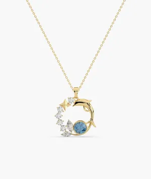 14K Starry Ocean Dolphin Pendant