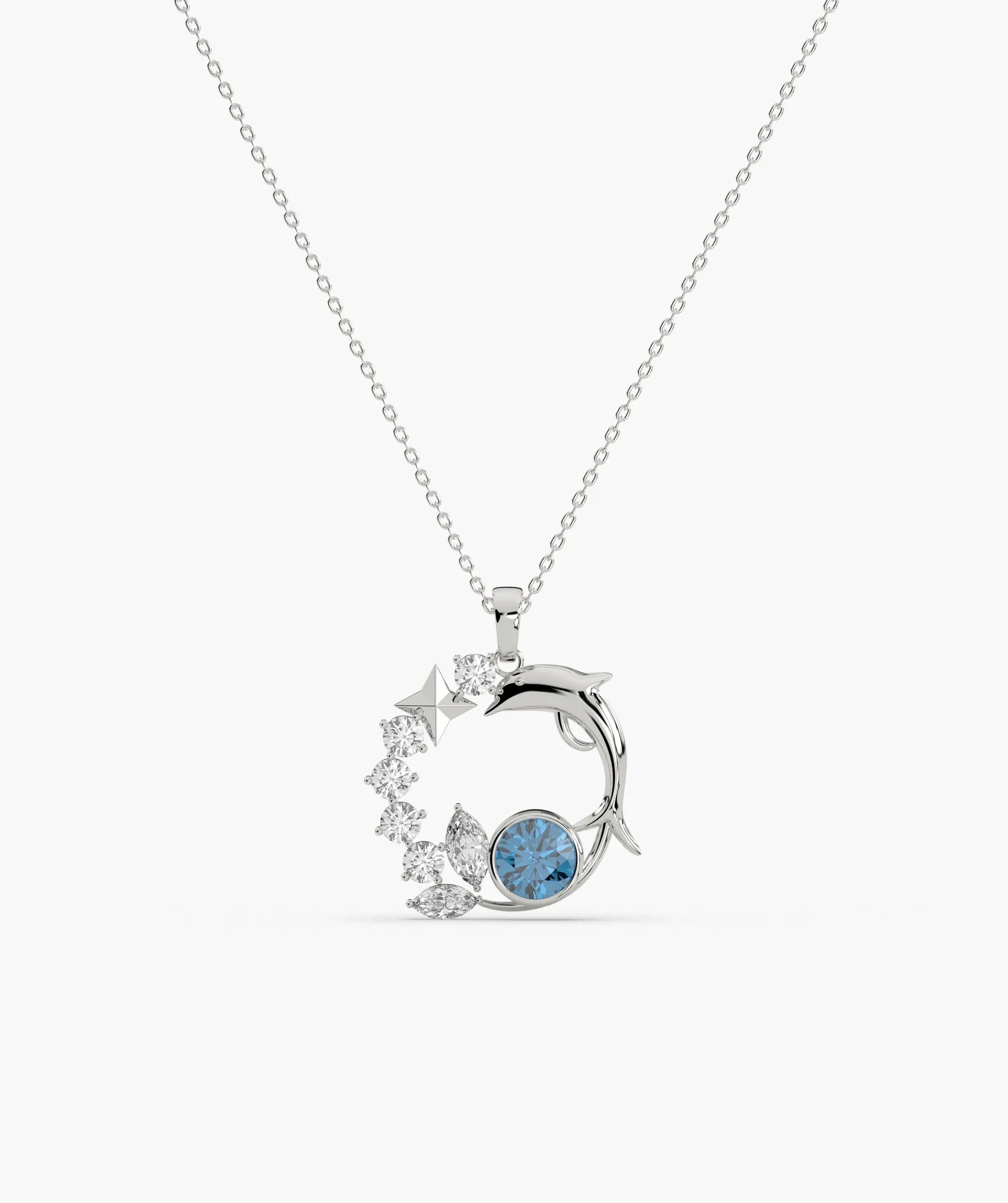 14K Starry Ocean Dolphin Pendant