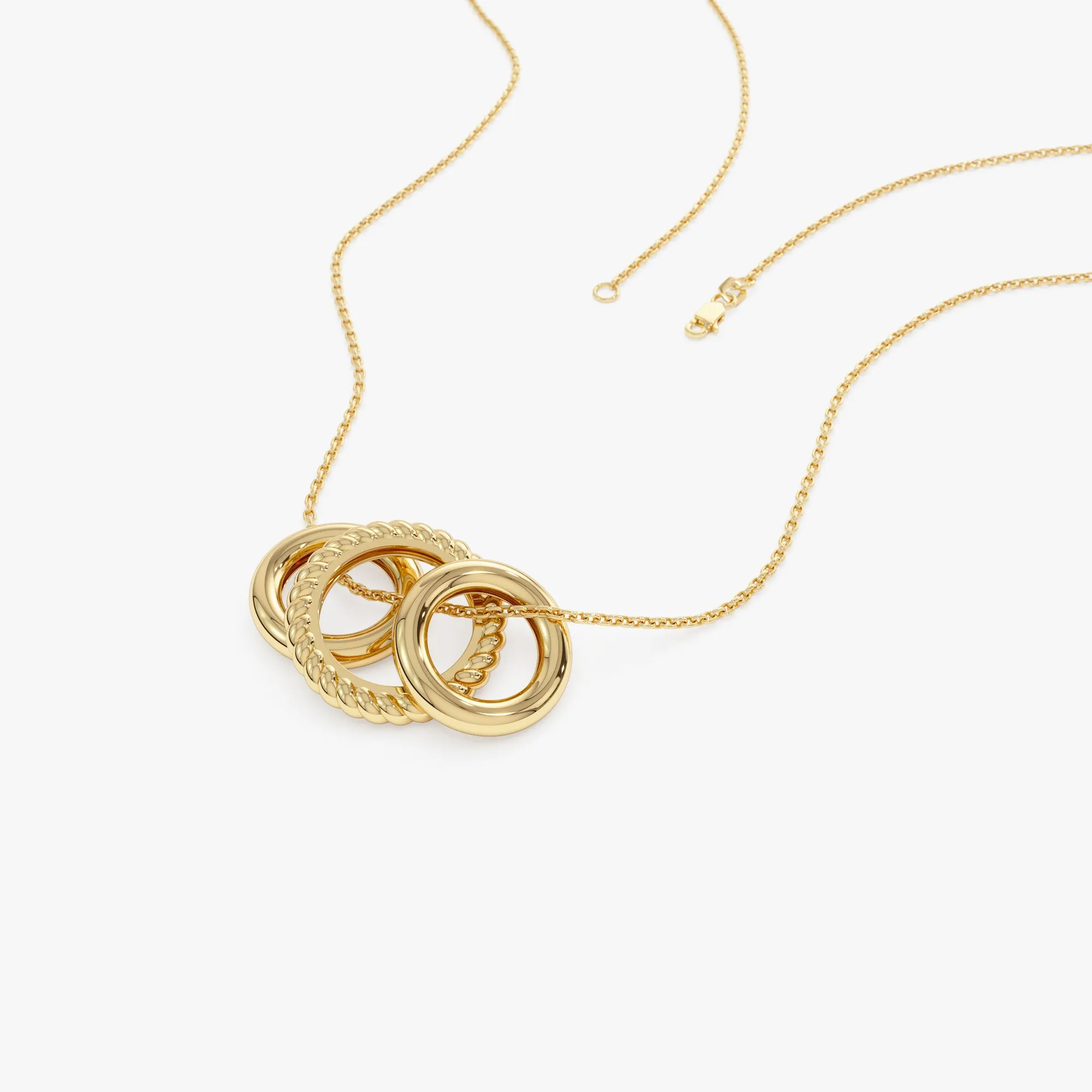14k Three Ring Eternity Circle Necklace