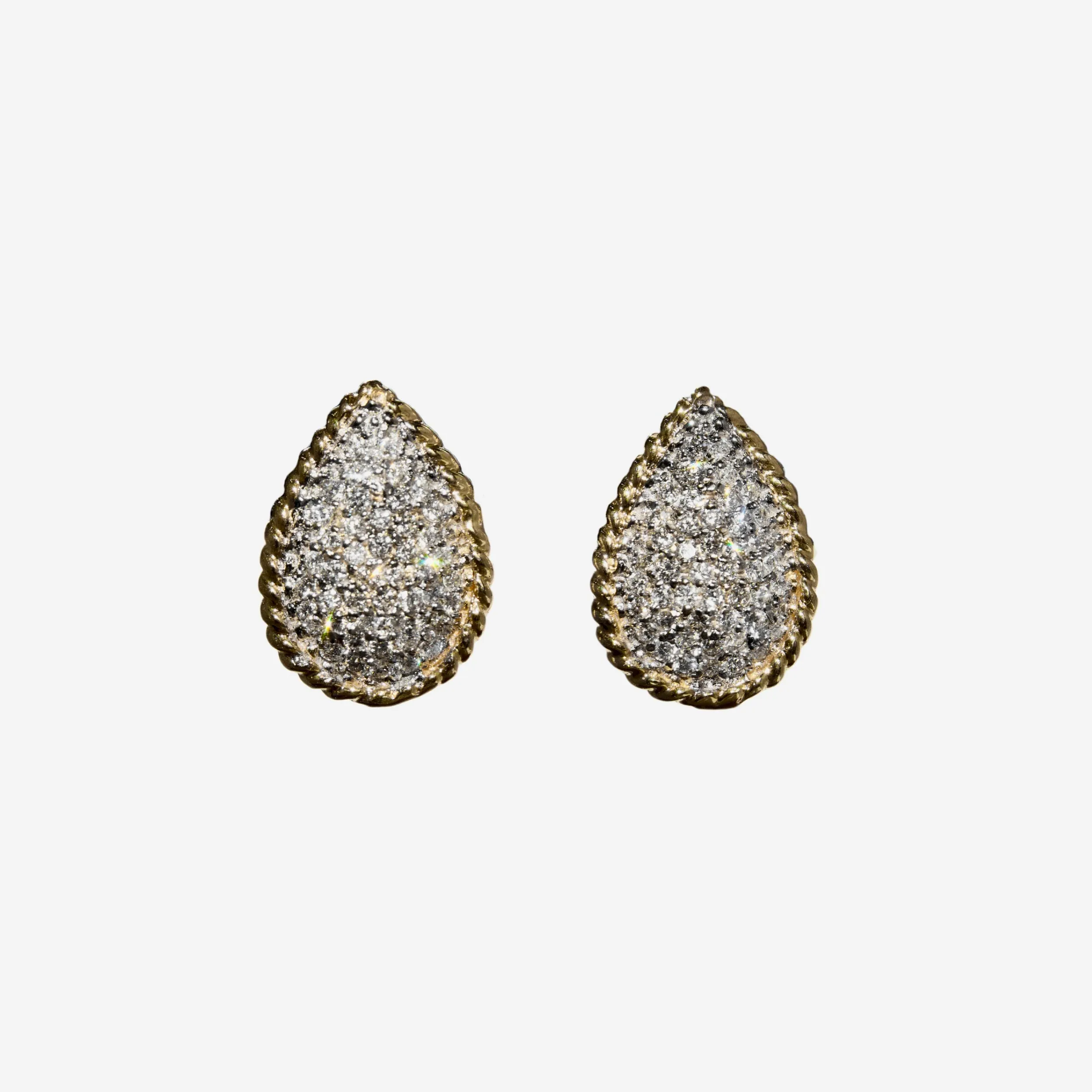 14k Two Tone Pave Diamond Stud Earrings