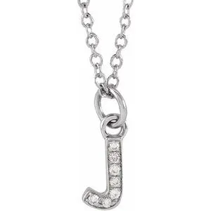 14K White .025 CTW Natural Diamond Petite Initial J 16-18" Necklace