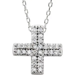 14K White .07 CTW Diamond Cross Necklace