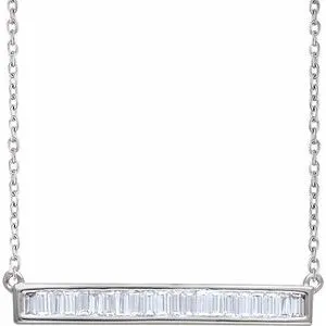 14K White 1/2 CTW Diamond Baguette Bar 16-18" Necklace