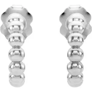 14K White 12 mm Beaded Hoop Earrings