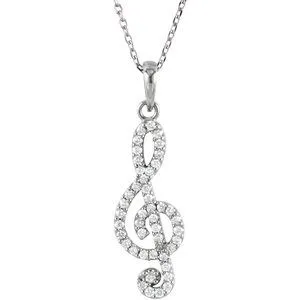 14K White 1/4CTW Diamond Petite Treble Clef 16" Necklace