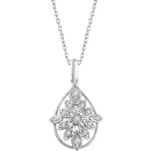 14K White 1/6 CTW Diamond Granulated Filigree 18" Necklace