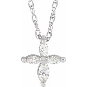 14K White 1/6 CTW Diamond Marquise Cross 18" Necklace