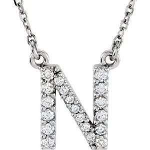 14K White 1/6 CTW Natural Diamond Initial N 16" Necklace