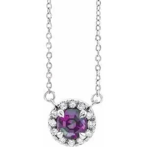 14K White 3 mm Natural Alexandrite & .03 CTW Natural Diamond 18" Necklace