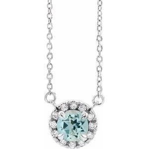 14K White 4.5 mm Natural Aquamarine & .05 CTW Natural Diamond 16" Necklace