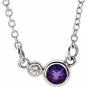14K White Amethyst & .03 CTW Diamond 16" Necklace