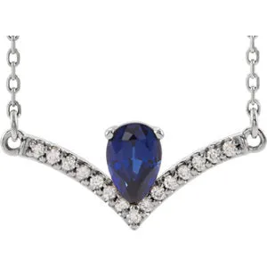 14K White Chatham® Lab-Created Blue Sapphire & .08 CTW Diamond 18" Necklace