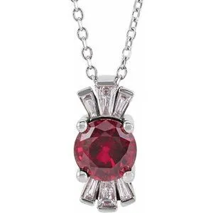14K White Chatham® Lab-Created Ruby & 1/6 CTW Diamond 16-18" Necklace