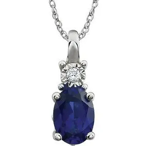 14K White Created Blue Sapphire & .02 CTW Diamond 18" Necklace