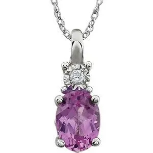 14K White Created Pink Sapphire & .02 CTW Diamond 18" Necklace