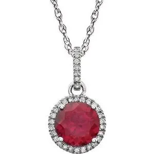 14K White Created Ruby & 1/10 CTW Diamond 18" Necklace
