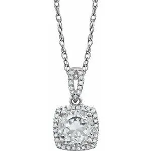14K White Created White Sapphire & 1/8 CTW Diamond 18" Necklace