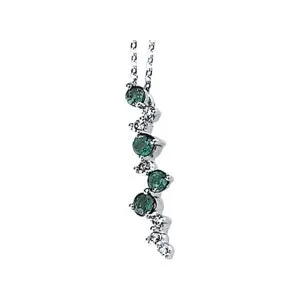 14K White Emerald & 1/10 CTW Diamond Scattered Bar 18" Necklace